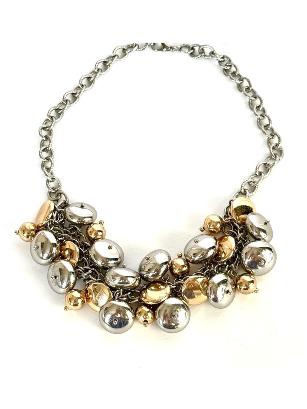 TALBOTS | Chunky Silver & Gold Bauble Cluster Necklace | NEW